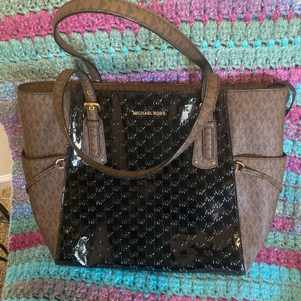 Michael Kors Black and Brown Tote Bag
